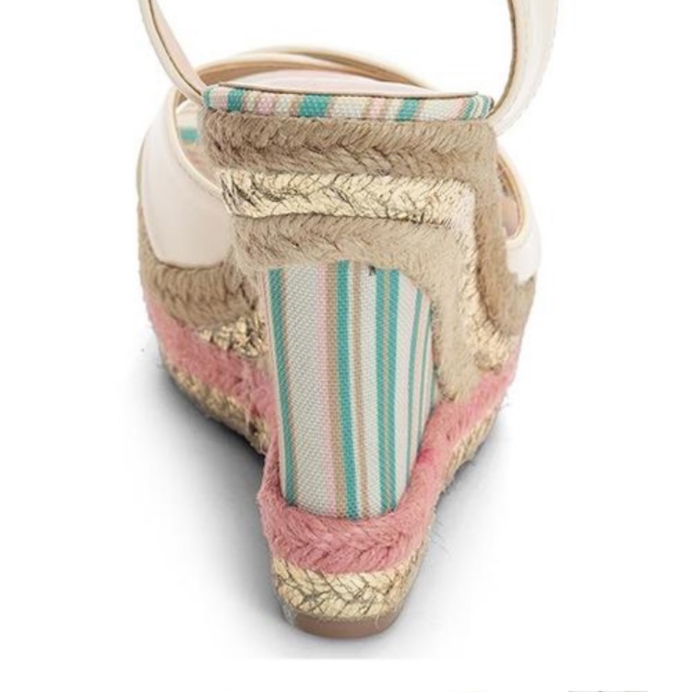 Wedges summer heels size 7.5 espadrille white/blue - Picture 7 of 10